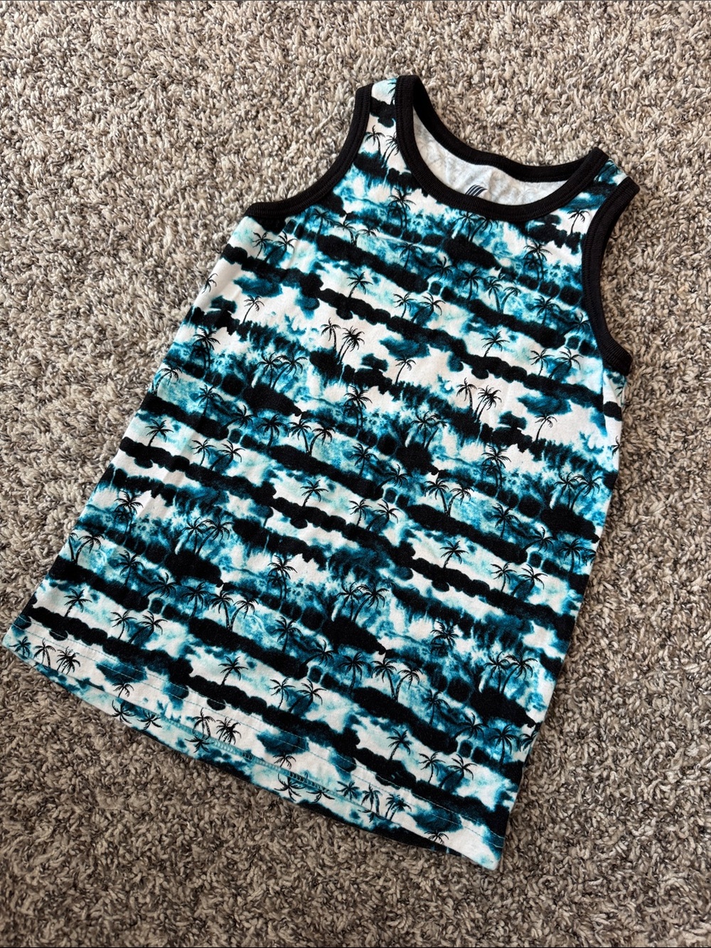 Toddler Blue & Black Palm-Print Tank Top